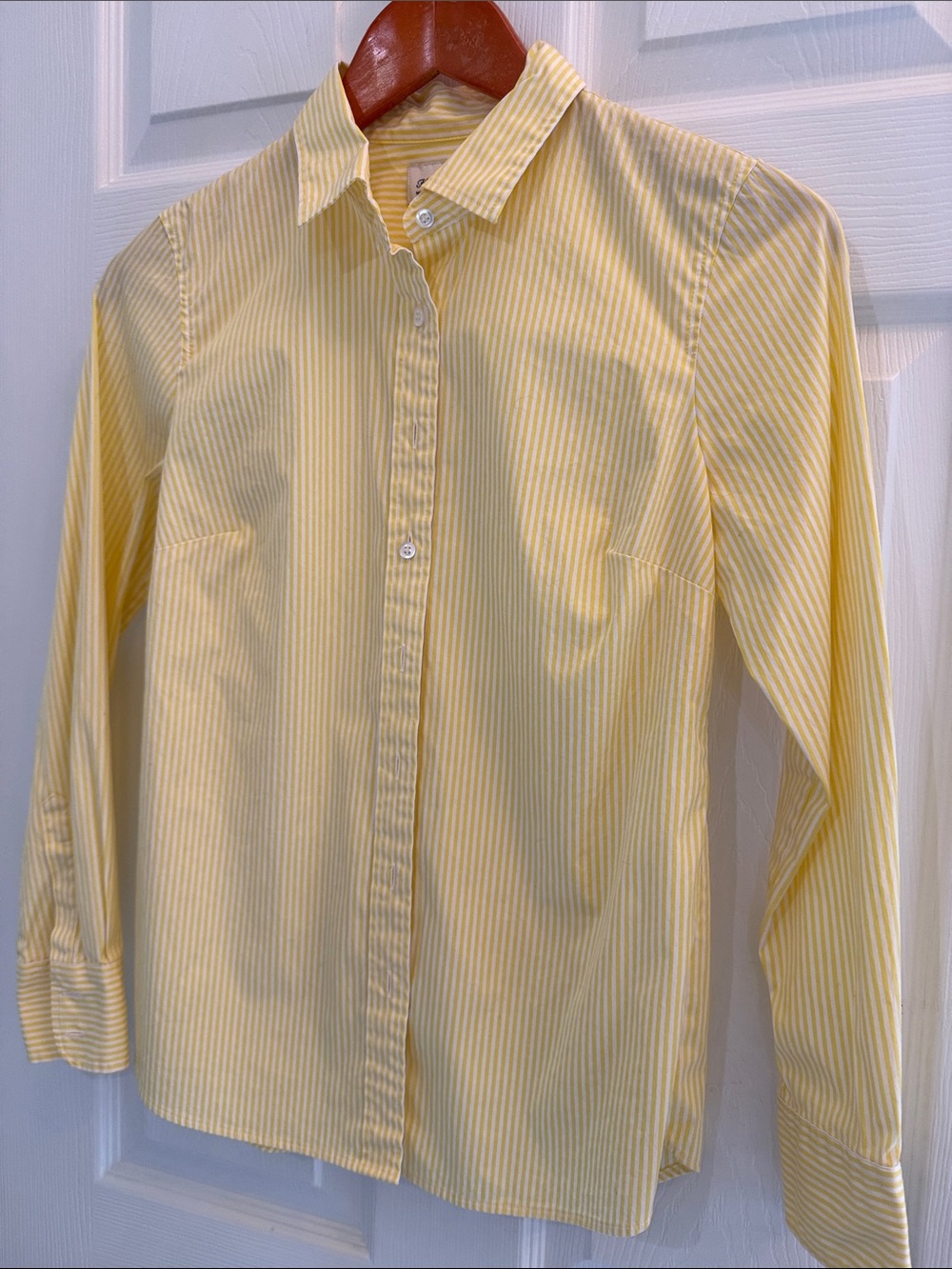 J. Crew Women’s 97% Cotton Poplin/3% Lycra Yellow Stripe Fitted Button-Down Top